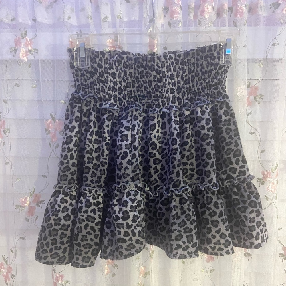 Altar'd State Black and Gray Leopard A-Line Skirt